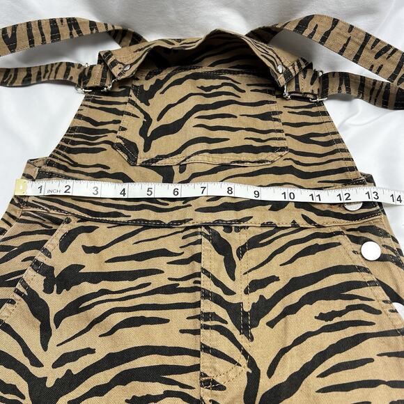 Topshop Moto Zebra Print Denim Overalls Size 4 NWT $95 Wide Leg Cropped Fray - Picture 9 of 12